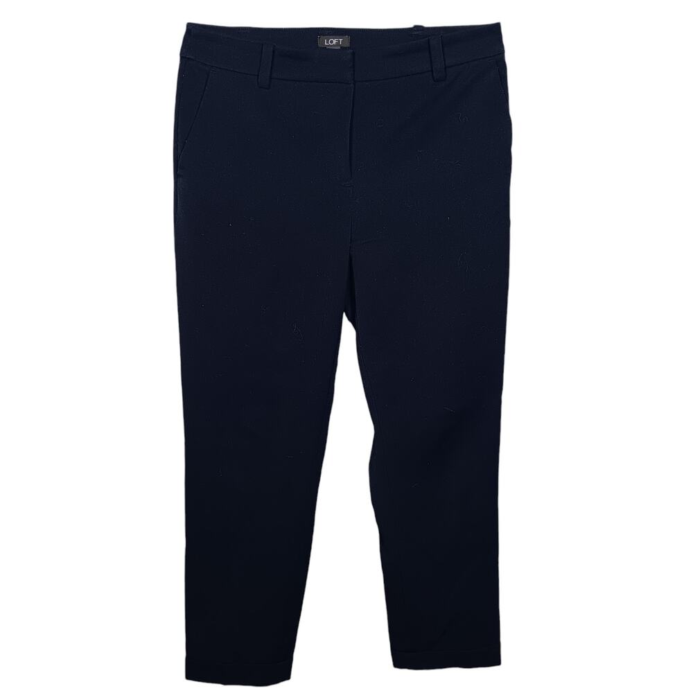 LOFT Dressy Pants Size 6 Dark Blue Zipper Closure Cropped Pockets Career Style